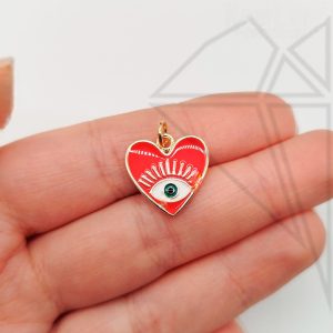 Подвеска сердце с красной эмалью 16 мм (золото)