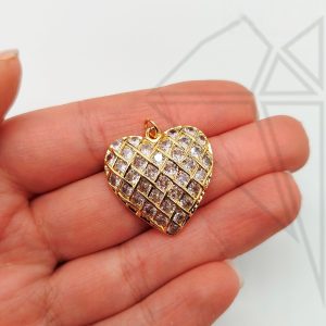 Подвеска сердце с крупными фианитами 24 мм (золото)