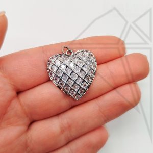 Подвеска сердце с крупными фианитами 24 мм (родий)
