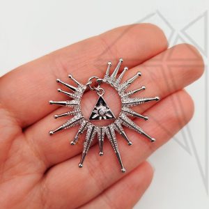 Подвеска солнце с фианитами 37 мм мм (родий)