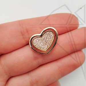 Подвеска бусина сердце с фианитами 16 мм (золото)