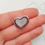 Подвеска бусина сердце с фианитами 16 мм (родий)