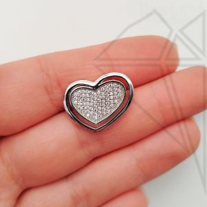 Подвеска бусина сердце с фианитами 16 мм (родий)