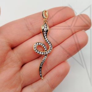 Подвеска змея с белыми фианитами 45 мм (золото)