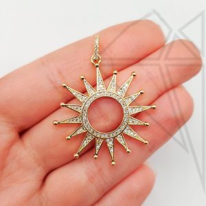 Подвеска солнце с белыми фианитами 35 мм (золото)