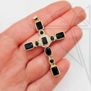 Подвеска крест Дольче с черными фианитами 48 мм (золото)