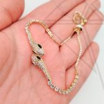 Браслет универсальный змея с фианитами (золото)