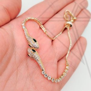 Браслет универсальный змея с фианитами (золото)