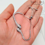 Браслет универсальный змея с фианитами (родий)