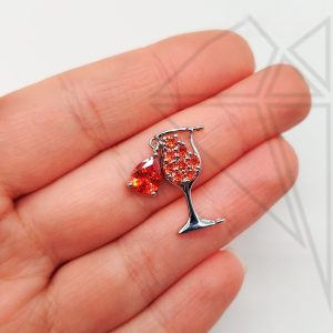 Подвеска бокал с красными фианитами 21 мм 10 шт (родий)