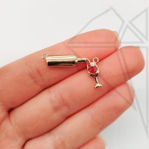 Коннектор бутылка с красными фианитами 25 мм (золото)