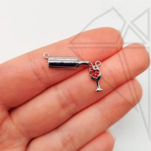 Коннектор бутылка с красными фианитами 25 мм (родий)