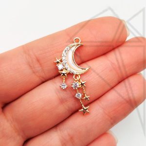 Подвеска месяц с перламутром и прозрачными фианитами 10 шт (золото)