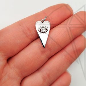 Подвеска сердце с прозрачным фианитом 20 мм (родий)