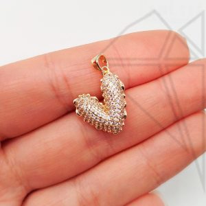 Подвеска сердце V-образное с фианитами (золото)