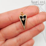 Подвеска сердце с черной эмалью и фианитами 21 мм (золото)