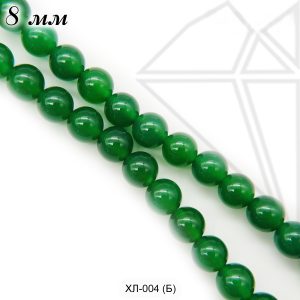 Халцедон (агат) зеленый круглый гладкий 1/2 нити 8 мм