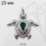 Подвеска Черепаха с зеленым фианитом (родий)