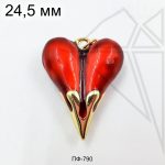 Подвеска сердце красное 19 мм (золото)