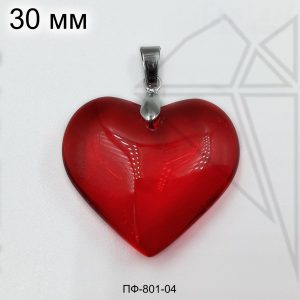 Подвеска сердце красное 30 мм (родий)
