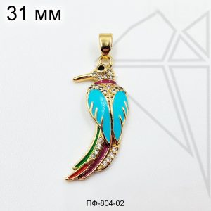 Подвеска птица с голубой эмалью 31 мм (золото)