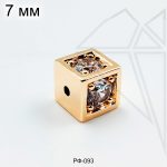 Разделительная бусина куб с фианитами 7 мм (золото)