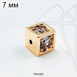Разделительная бусина куб с фианитами 7 мм (золото)