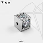 Разделительная бусина куб с фианитами 7 мм (родий)