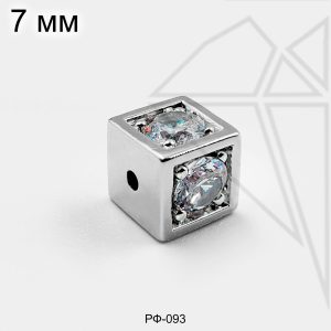 Разделительная бусина куб с фианитами 7 мм (родий)