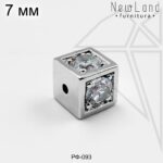 Разделительная бусина куб с фианитами 7 мм (родий)