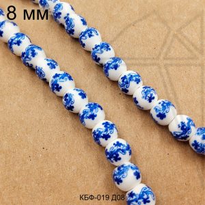 Керамическая бусина белая круглая гжель 8 мм 1/2 нити №1