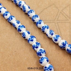 Керамическая бусина белая круглая гжель 10 мм 1/2 нити №1