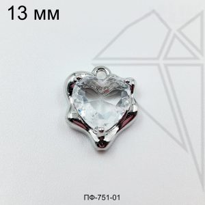 Подвеска сердце с прозрачным фианитом 12 мм (родий)