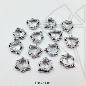 Подвеска сердце с прозрачным фианитом 12 мм 10 шт (родий)