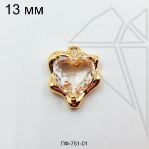 Подвеска сердце с прозрачным фианитом 12 мм (золото)