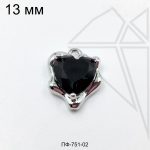 Подвеска сердце с черным фианитом 12 мм (родий)