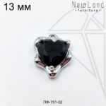 Подвеска сердце с черным фианитом 12 мм (родий)