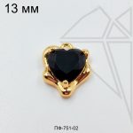 Подвеска сердце с черным фианитом 12 мм (золото)