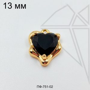 Подвеска сердце с черным фианитом 12 мм (золото)