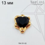 Подвеска сердце с черным фианитом 12 мм (золото)