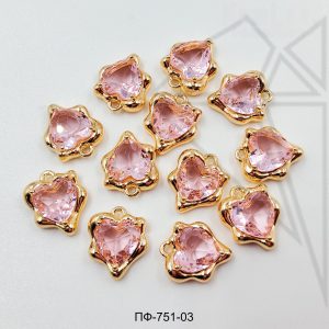 Подвеска сердце с розовым фианитом 12 мм 10шт (золото)