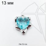 Подвеска сердце с голубым фианитом 12 мм (родий)
