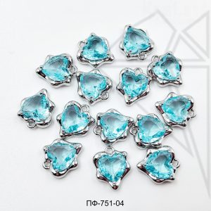 Подвеска сердце с голубым фианитом 12 мм 10 шт (родий)