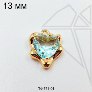 Подвеска сердце с голубым фианитом 12 мм (золото)