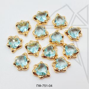 Подвеска сердце с голубым фианитом 12 мм 10 шт (золото)