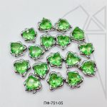 Подвеска сердце с зеленым фианитом 12 мм 10 шт (родий)