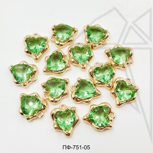 Подвеска сердце с зеленым фианитом 12 мм 10 шт (золото)