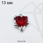 Подвеска сердце с красным фианитом 12 мм (родий)