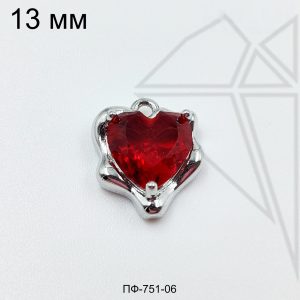 Подвеска сердце с красным фианитом 12 мм (родий)
