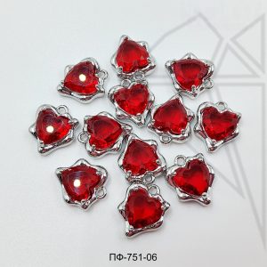 Подвеска сердце с красным фианитом 12 мм10 шт (родий)
